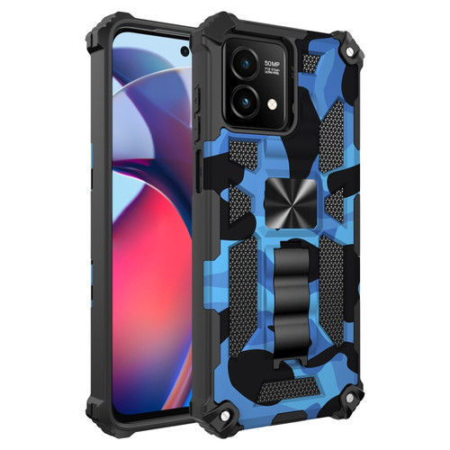 Moto G Stylus 5G 2023 Camouflage Armor Kickstand TPU + PC Magnetic Phone Case - Blue