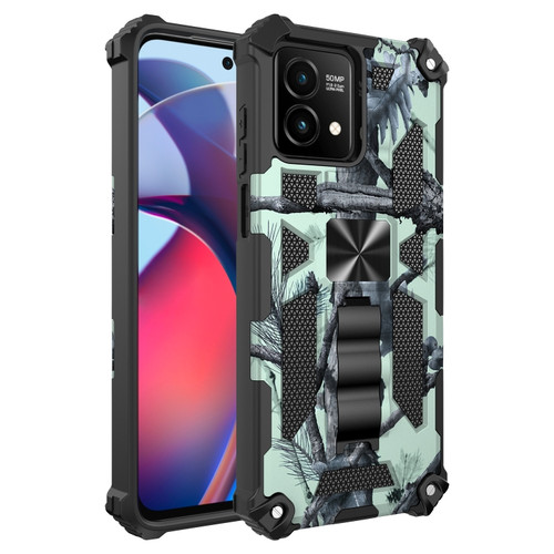 Moto G Stylus 5G 2023 Camouflage Armor Kickstand TPU + PC Magnetic Phone Case - Mint Green
