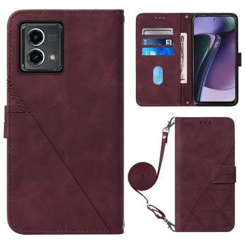 Moto G Stylus 5G 2023 Crossbody 3D Embossed Flip Leather Phone Case - Wine Red