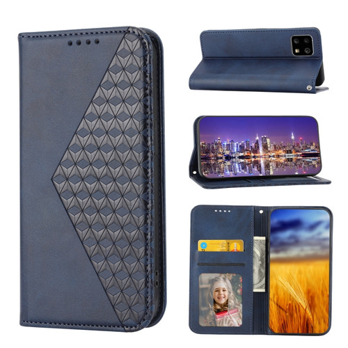 Moto G Stylus 5G 2023 Cubic Grid Calf Texture Magnetic Leather Phone Case - Blue