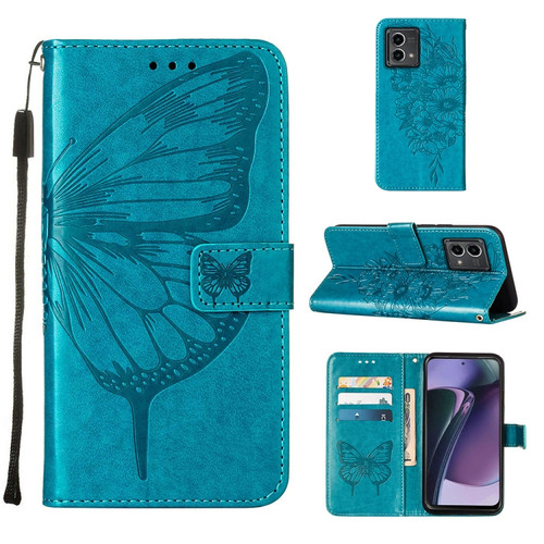 Moto G Stylus 5G 2023 Embossed Butterfly Leather Phone Case - Blue