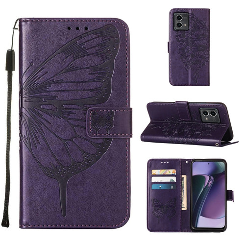 Moto G Stylus 5G 2023 Embossed Butterfly Leather Phone Case - Dark Purple