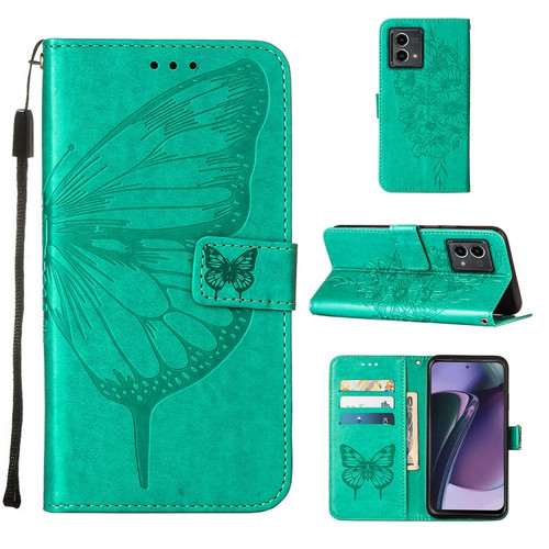 Moto G Stylus 5G 2023 Embossed Butterfly Leather Phone Case - Green