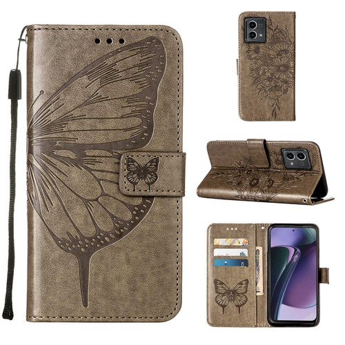 Moto G Stylus 5G 2023 Embossed Butterfly Leather Phone Case - Grey