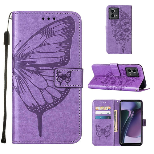 Moto G Stylus 5G 2023 Embossed Butterfly Leather Phone Case - Light Purple