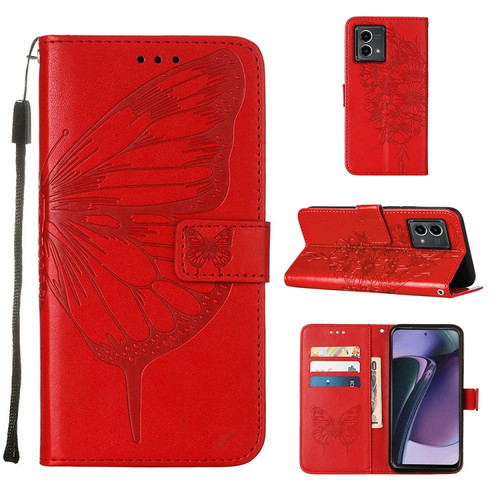 Moto G Stylus 5G 2023 Embossed Butterfly Leather Phone Case - Red