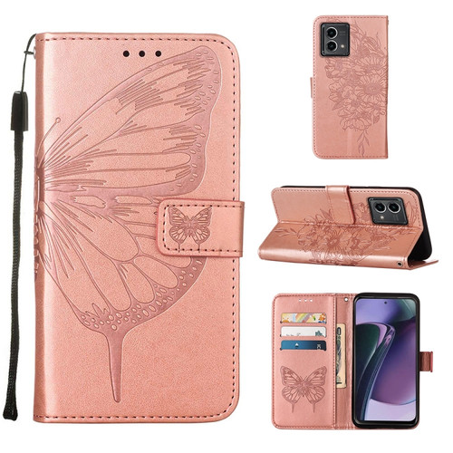 Moto G Stylus 5G 2023 Embossed Butterfly Leather Phone Case - Rose Gold