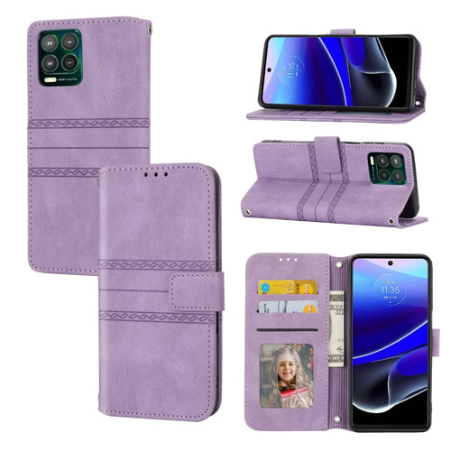 Moto G Stylus 5G 2023 Embossed Stripes Skin Feel Leather Phone Case - Light Purple