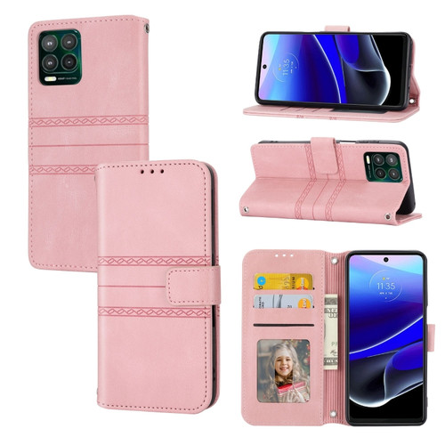 Moto G Stylus 5G 2023 Embossed Stripes Skin Feel Leather Phone Case - Pink
