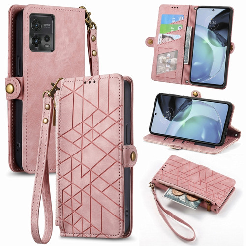 Moto G Stylus 5G 2023 Geometric Zipper Wallet Side Buckle Leather Phone Case - Pink