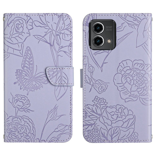 Moto G Stylus 5G 2023 HT03 Skin Feel Butterfly Embossed Flip Leather Phone Case - Purple