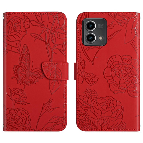 Moto G Stylus 5G 2023 HT03 Skin Feel Butterfly Embossed Flip Leather Phone Case - Red