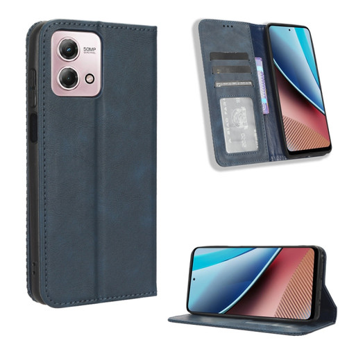 Moto G Stylus 5G 2023 Magnetic Buckle Retro Texture Leather Phone Case - Blue