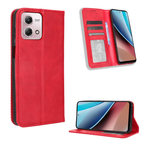 Moto G Stylus 5G 2023 Magnetic Buckle Retro Texture Leather Phone Case - Red