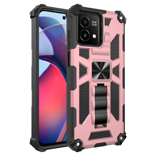 Moto G Stylus 5G 2023 Shockproof TPU + PC Magnetic Phone Case with Holder - Rose Gold