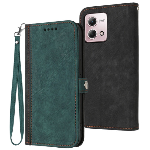 Moto G Stylus 5G 2023 Side Buckle Double Fold Hand Strap Leather Phone Case - Dark Green