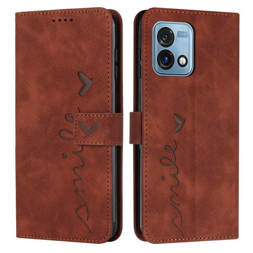 Moto G Stylus 5G 2023 Skin Feel Heart Embossed Leather Phone Case - Brown