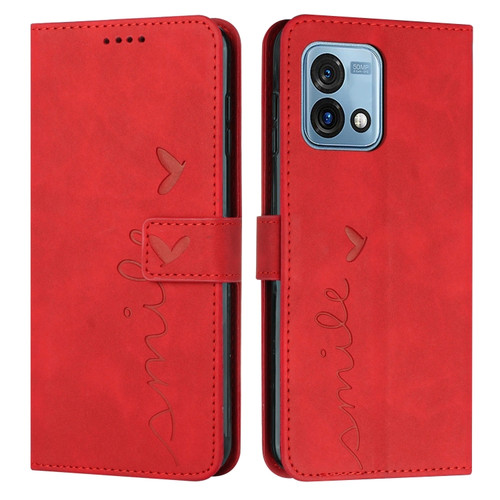 Moto G Stylus 5G 2023 Skin Feel Heart Embossed Leather Phone Case - Red