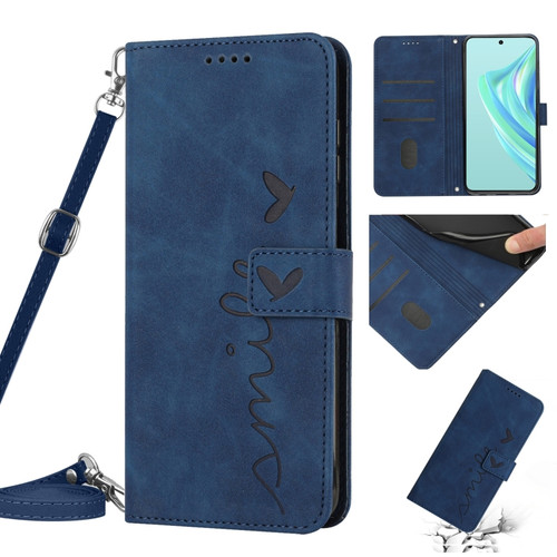 Moto G Stylus 5G 2023 Skin Feel Heart Pattern Leather Phone Case with Lanyard - Blue