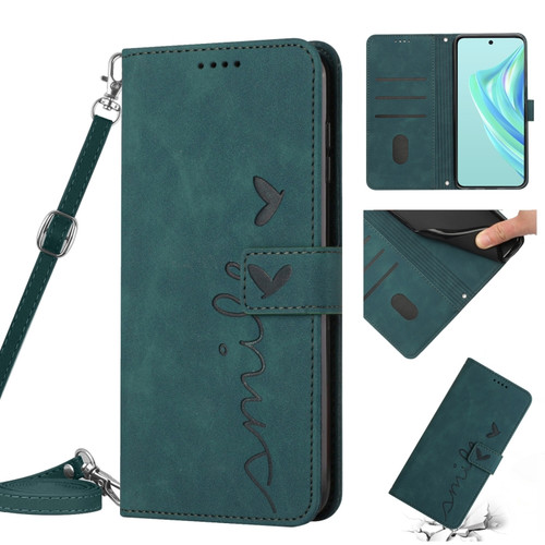 Moto G Stylus 5G 2023 Skin Feel Heart Pattern Leather Phone Case with Lanyard - Green