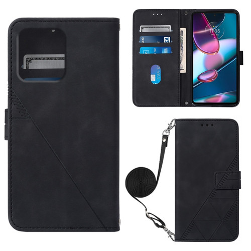 Moto Edge+ 2023 Crossbody 3D Embossed Flip Leather Phone Case - Black