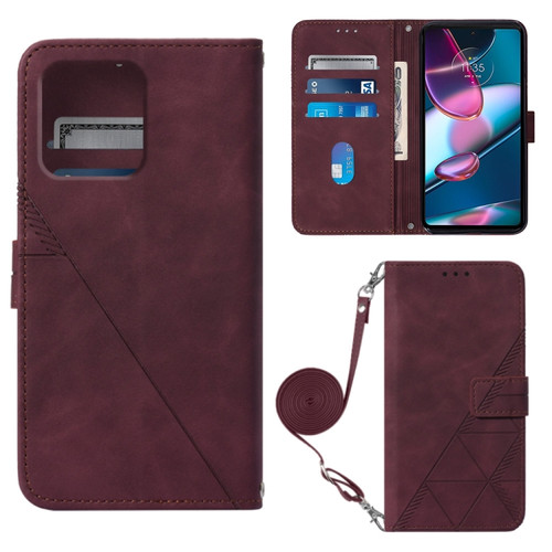 Moto Edge+ 2023 Crossbody 3D Embossed Flip Leather Phone Case - Wine Red