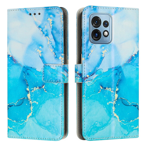 Moto X40/X40 Pro/Edge+ 2023 Painted Marble Pattern Leather Phone Case - Blue Green