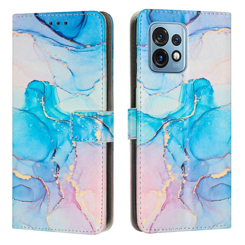 Moto X40/X40 Pro/Edge+ 2023 Painted Marble Pattern Leather Phone Case - Pink Green