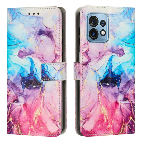 Moto X40/X40 Pro/Edge+ 2023 Painted Marble Pattern Leather Phone Case - Pink Purple