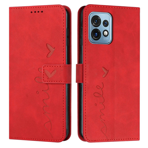 Moto X40/X40 Pro/Edge+ 2023 Skin Feel Heart Embossed Leather Phone Case - Red