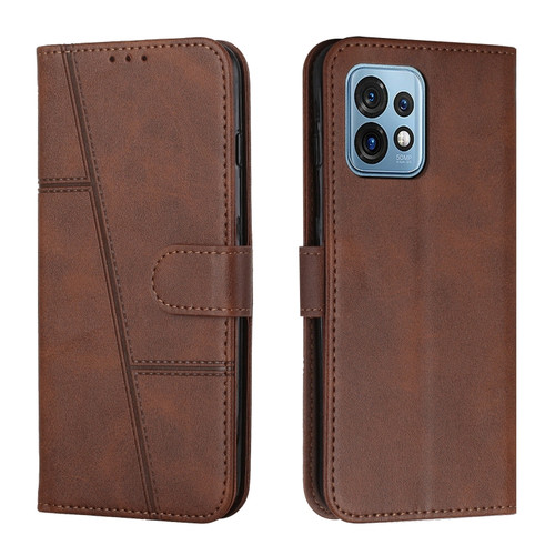 Moto X40/X40 Pro/Edge+ 2023 Stitching Calf Texture Buckle Leather Phone Case - Brown