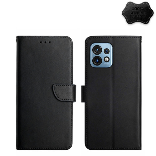 Motorola Edge+ 2023 Genuine Leather Fingerprint-proof Flip Phone Case - Black