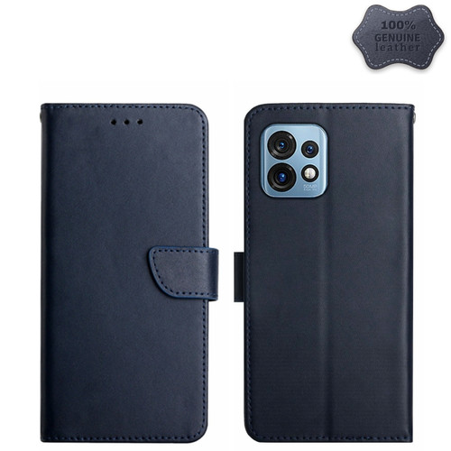 Motorola Edge+ 2023 Genuine Leather Fingerprint-proof Flip Phone Case - Blue
