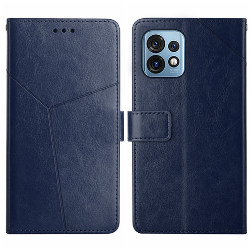 Motorola Edge+ 2023 HT01 Y-shaped Pattern Flip Leather Phone Case - Blue