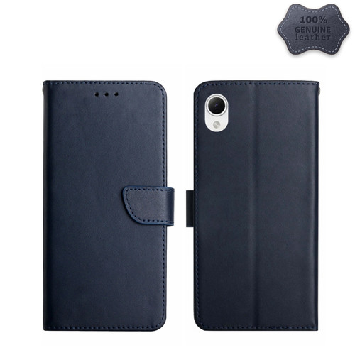 Samsung Galaxy A23 5G JP Version Genuine Leather Fingerprint-proof Flip Phone Case - Blue