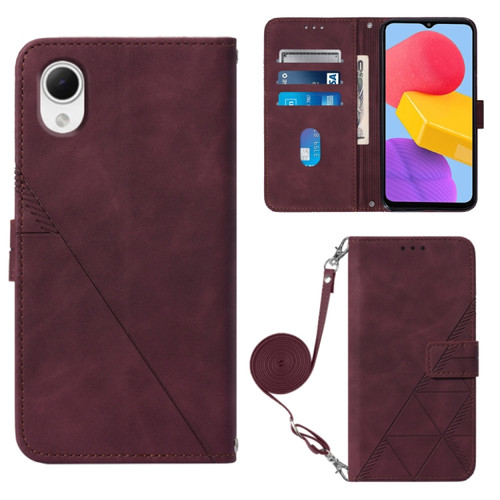Samsung Galaxy A23E / A22E / A23S / A23 5G Crossbody 3D Embossed Flip Leather Phone Case - Wine Red