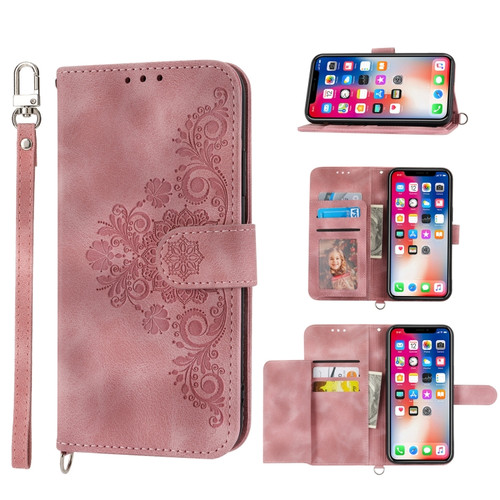 Samsung Galaxy A22e / A23e / A23s / A23 5G JP Skin-feel Flowers Embossed Wallet Leather Phone Case - Pink