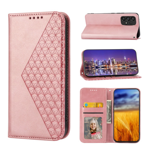 Samsung Galaxy A23 4G/5G/M13 4G/F23/M23 5G Cubic Grid Calf Texture Magnetic Closure Leather Phone Case - Rose Gold