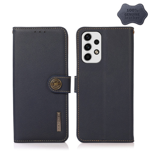 Samsung Galaxy A23 5G KHAZNEH Custer Genuine Leather RFID Phone Case - Blue