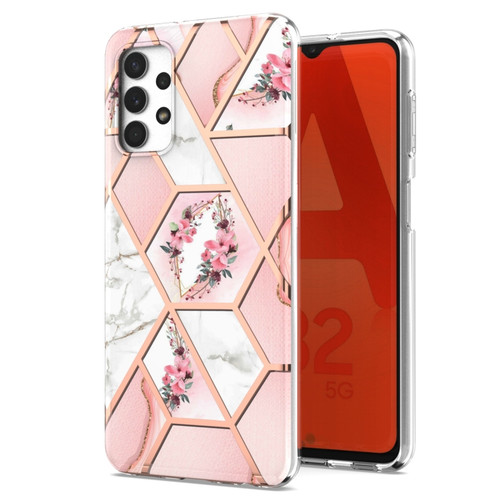 Samsung Galaxy A23 5G / 4G Electroplating Splicing Marble Flower Pattern TPU Shockproof Phone Case - Pink Flower