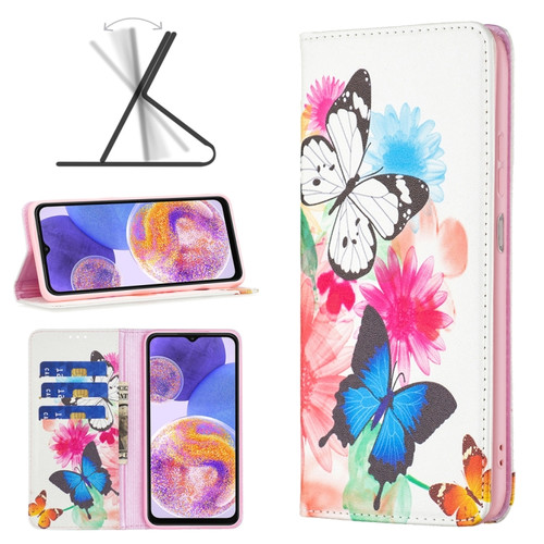 Samsung Galaxy A23 5G Invisible Magnetic Painted Leather Phone Case - Two Butterflies