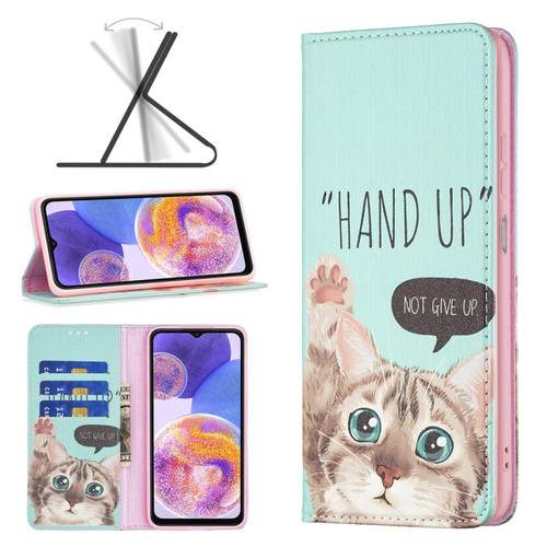 Samsung Galaxy A23 5G Invisible Magnetic Painted Leather Phone Case - Cat