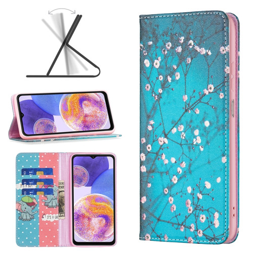 Samsung Galaxy A23 5G Invisible Magnetic Painted Leather Phone Case - Plum Blossom