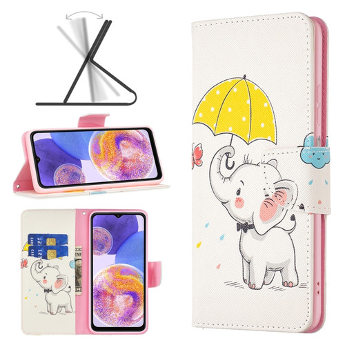 Samsung Galaxy A23 5G Colored Drawing Pattern Flip Leather Phone Case - Umbrella Elephant