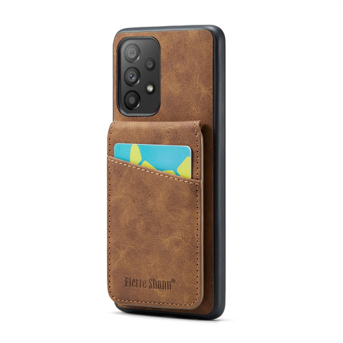 Samsung Galaxy A23 4G / 5G Fierre Shann Crazy Horse Card Holder Back Cover PU Phone Case - Brown