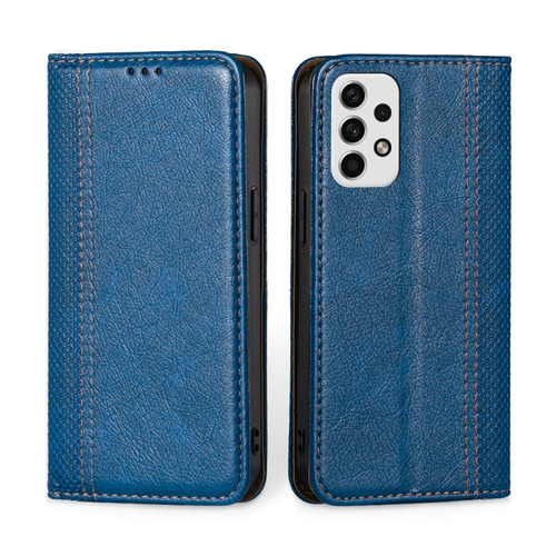 Samsung Galaxy A23 5G Grid Texture Magnetic Flip Leather Phone Case - Blue