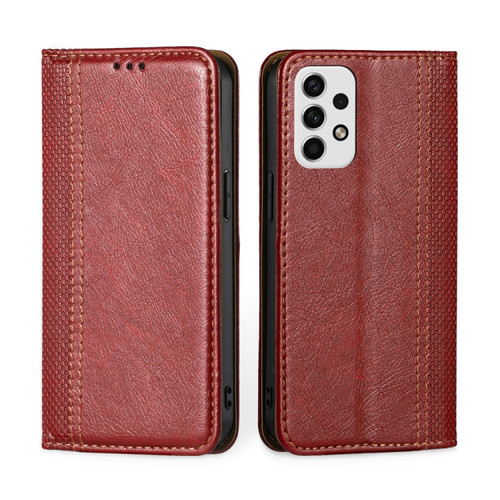 Samsung Galaxy A23 5G Grid Texture Magnetic Flip Leather Phone Case - Red