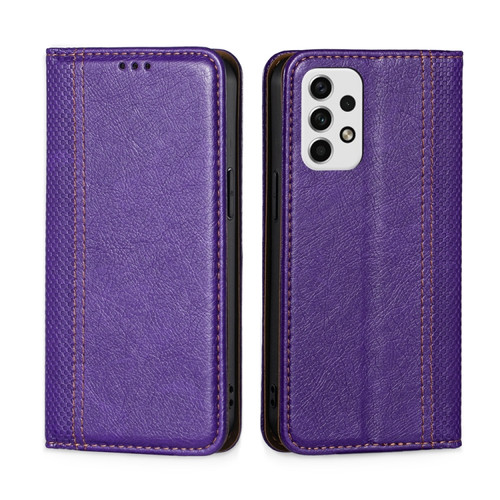 Samsung Galaxy A23 5G Grid Texture Magnetic Flip Leather Phone Case - Purple