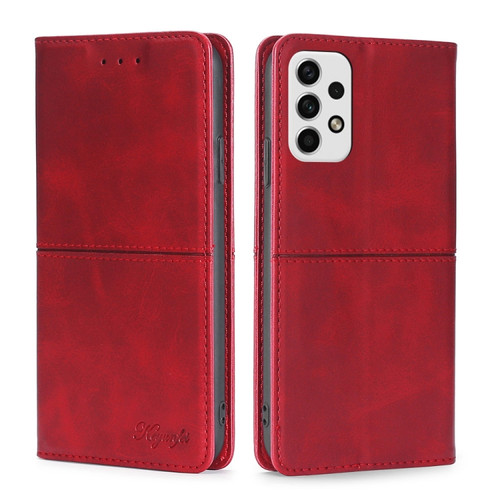 Samsung Galaxy A23 5G Cow Texture Magnetic Horizontal Flip Leather Phone Case - Red