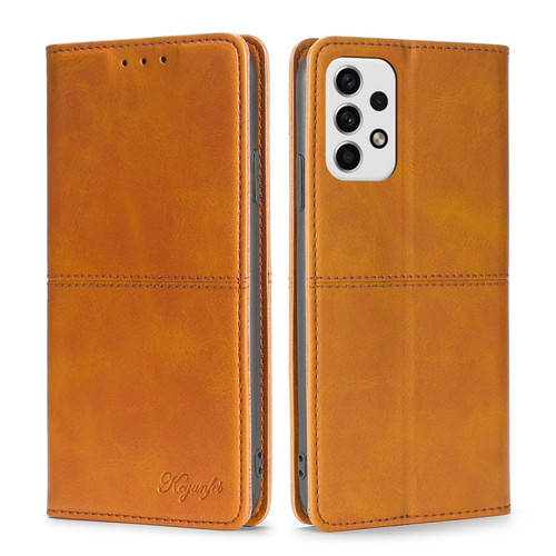 Samsung Galaxy A23 5G Cow Texture Magnetic Horizontal Flip Leather Phone Case - Light Brown